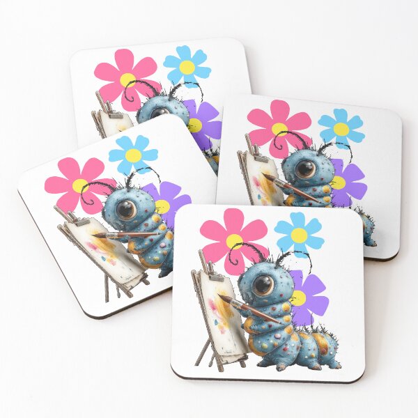 Item preview, A blue caterpillar using a paintbrush to paint colorful flowers. designed and sold by Szpaku desart .