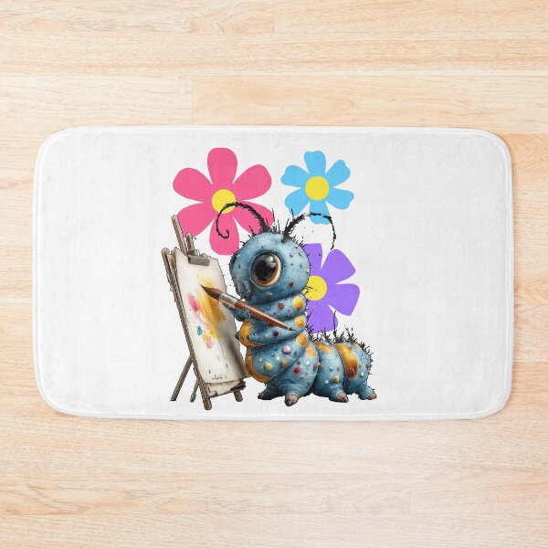 Item preview, A blue caterpillar using a paintbrush to paint colorful flowers. designed and sold by Szpaku desart .