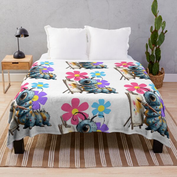 Item preview, A blue caterpillar using a paintbrush to paint colorful flowers. designed and sold by Szpaku desart .