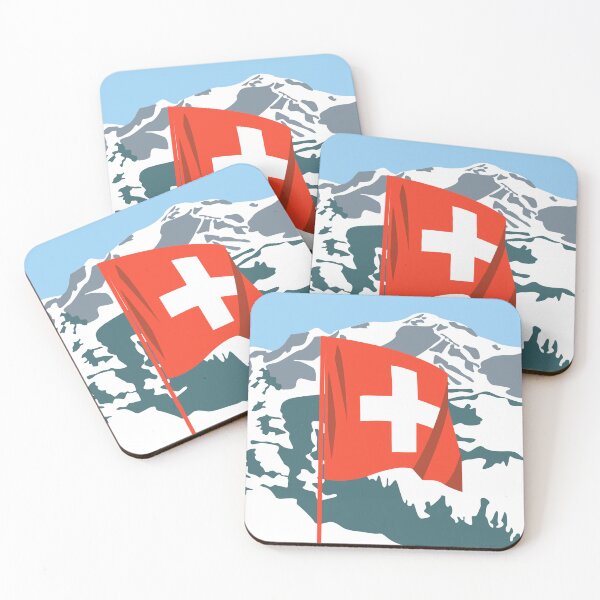 Item preview, Swiss Flag in the Alps — Switzerland Mountain Illustration designed and sold by Bodique.