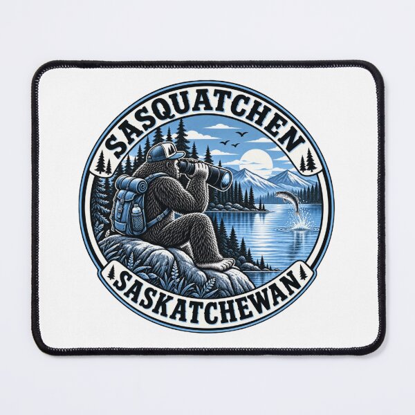 Item preview, Sasquatch watching a fish jump out of the lake with binoculars in Saskatchewan, Canada designed and sold by BritishDelights.