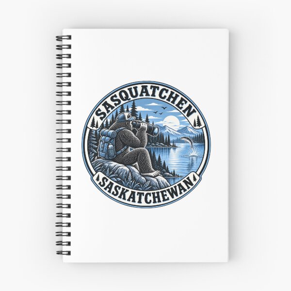 Item preview, Sasquatch watching a fish jump out of the lake with binoculars in Saskatchewan, Canada designed and sold by BigfeetLittlepaws.