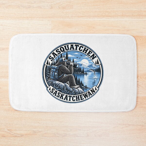 Item preview, Sasquatch watching a fish jump out of the lake with binoculars in Saskatchewan, Canada designed and sold by BigfeetLittlepaws.