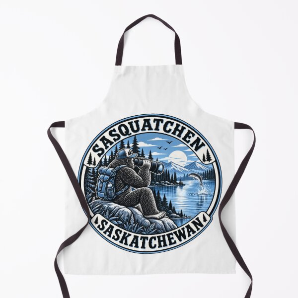 Item preview, Sasquatch watching a fish jump out of the lake with binoculars in Saskatchewan, Canada designed and sold by BigfeetLittlepaws.