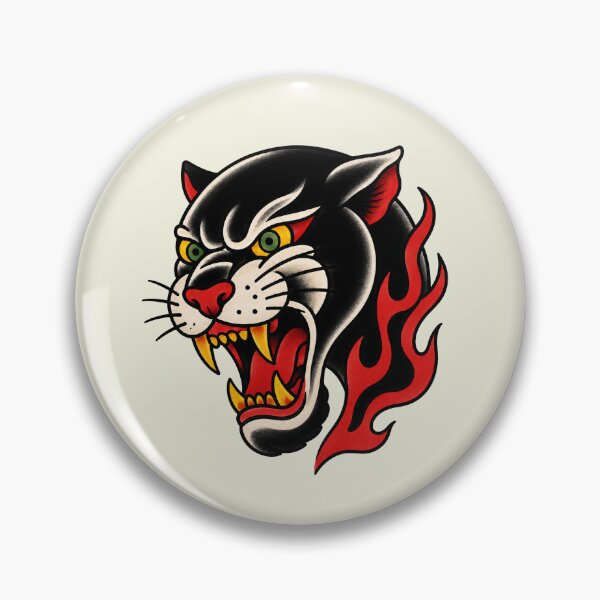 Item preview, Flaming Panther Head – Traditional Tattoo Flash designed and sold by Scandi-Design.
