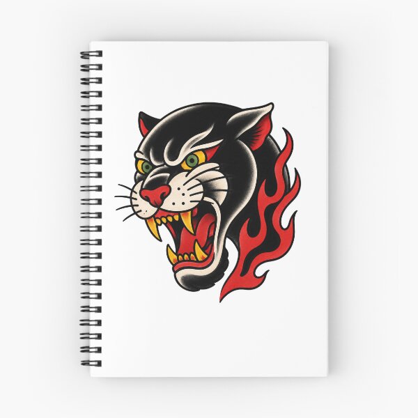 Item preview, Flaming Panther Head – Traditional Tattoo Flash designed and sold by Scandi-Design.
