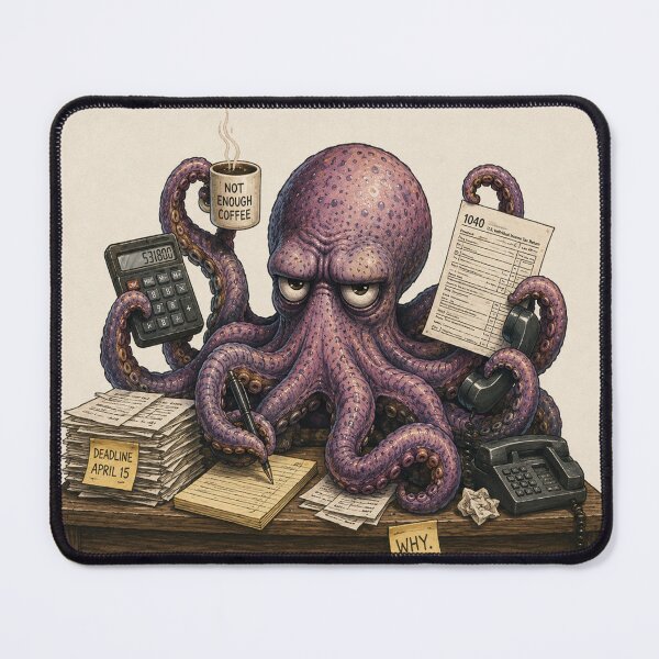 Item preview, Grumpy Octopus Filing Taxes — Funny Ocean Animal Humor designed and sold by Pablo-Revelo.