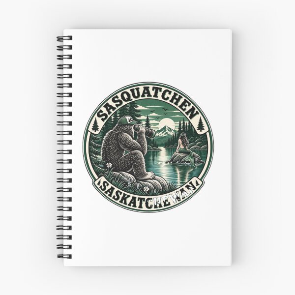 Item preview, Sasquatch watching a fishy mermaid sat on a rock in the lake with binoculars in Saskatchewan, Canada designed and sold by BigfeetLittlepaws.