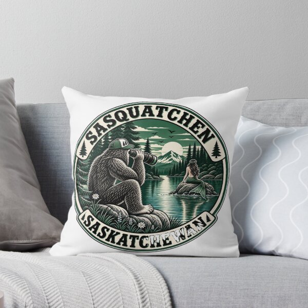 Item preview, Sasquatch watching a fishy mermaid sat on a rock in the lake with binoculars in Saskatchewan, Canada designed and sold by BritishDelights.