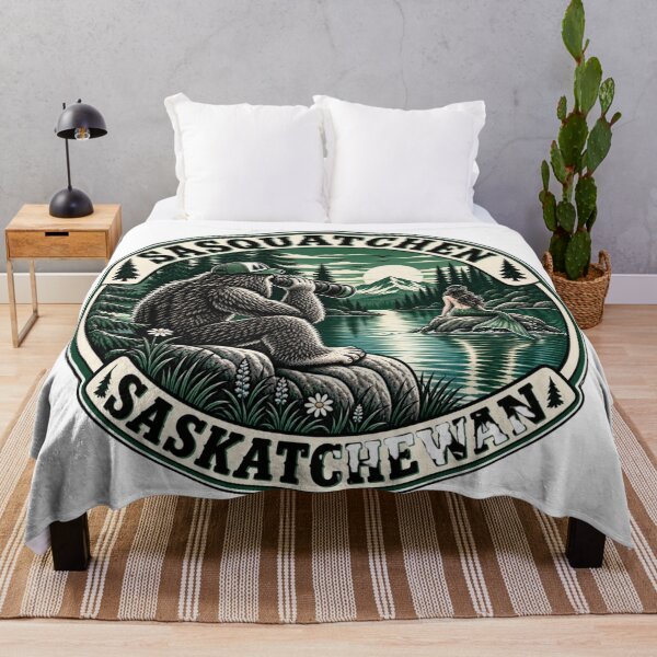 Item preview, Sasquatch watching a fishy mermaid sat on a rock in the lake with binoculars in Saskatchewan, Canada designed and sold by BritishDelights.
