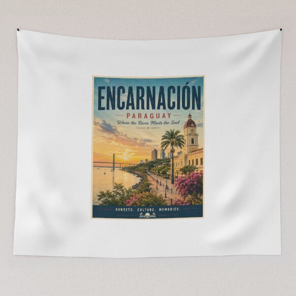 Item preview, Encarnación Paraguay Vintage Travel Poster – Where the River Meets the Soul designed and sold by ElartedeNoel.