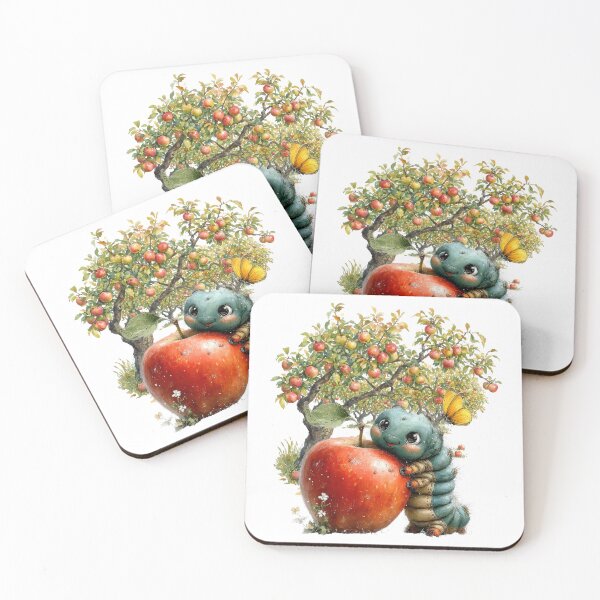 Item preview, Cute Caterpillar Hugging a Red Apple designed and sold by Szpaku desart .