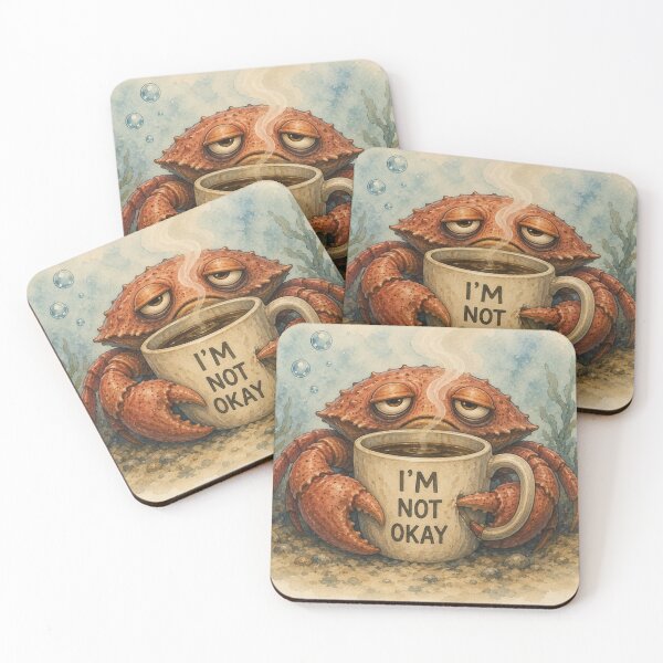 Item preview, Tired Crab with Coffee — Funny Sea Animal Humor designed and sold by Pablo-Revelo.