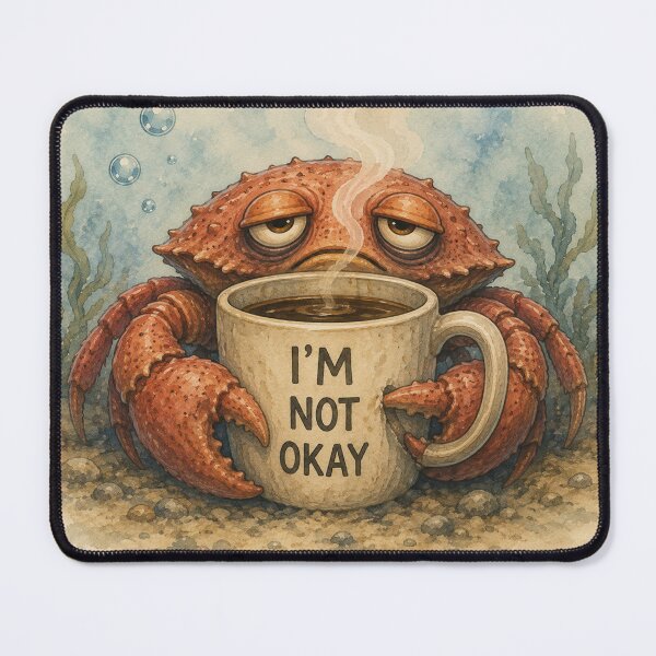 Item preview, Tired Crab with Coffee — Funny Sea Animal Humor designed and sold by Pablo-Revelo.
