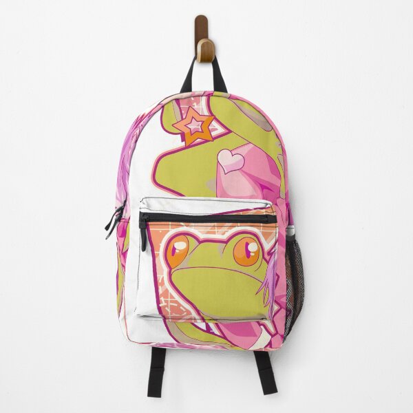 Aperçu de l'œuvre Illustration esthétique d'un garçon d'anime aux cheveux roses et à la grenouille verte créée et vendue par No Limits T-Shirts.