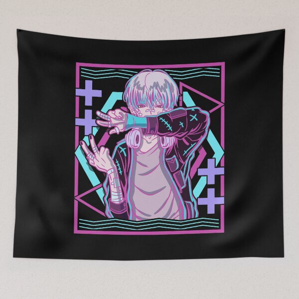 Item preview, Neon Glitch Anime Boy Streetwear Aesthetic designed and sold by No Limits T-Shirts.