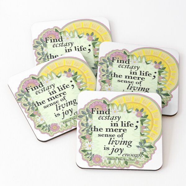 Item preview, Emily Dickinson quote -Find ecstasy in life; the mere sense of living is joy enough | Hand drawn flower and sun design | Uplifting classic poetry designed and sold by LibrarianLauren.