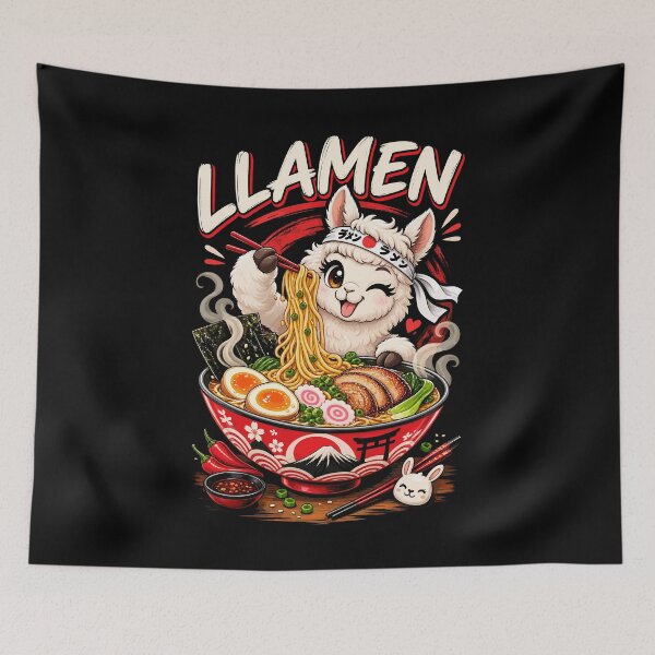 Item preview, Llamen Cute Llama Eating Ramen Noodles Pun designed and sold by No Limits T-Shirts.