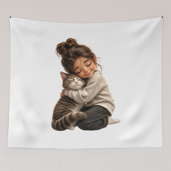 Item preview, Girl Hugging Her Tabby Cat designed and sold by Snurly.