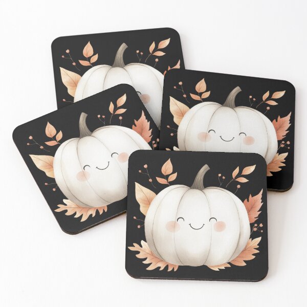 Item preview, Smiling White Pumpkin with Leaves designed and sold by foundthenat.