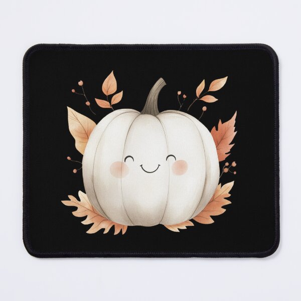 Item preview, Smiling White Pumpkin with Leaves designed and sold by foundthenat.