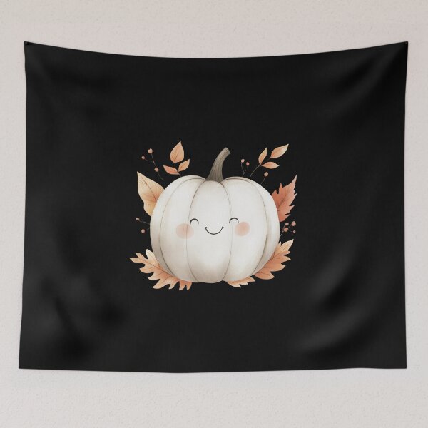 Item preview, Smiling White Pumpkin with Leaves designed and sold by foundthenat.