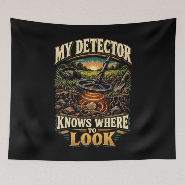 Item preview, My Detector Knows Where To Look Vintage Metal Detecting Shirt designed and sold by Gustavo Navarro.