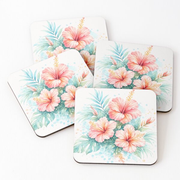 Item preview, Ramo de hibiscos con cristales marinos | Arte floral tropical en acuarela | Ilustración botánica de flores designed and sold by IamNolmo.
