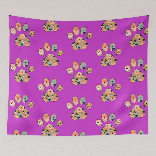 Item preview, Puppy Love Paw Print with Cartoon Dog Faces Purple designed and sold by InkyCorvid.