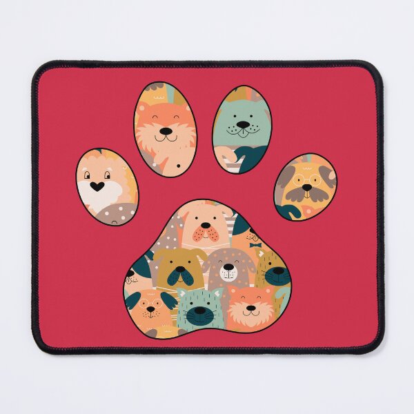 Item preview, Puppy Love Paw Print with Cartoon Dog Faces Red designed and sold by InkyCorvid.
