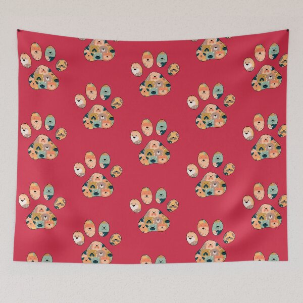 Item preview, Puppy Love Paw Print with Cartoon Dog Faces Red designed and sold by InkyCorvid.
