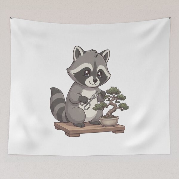 Item preview, Cute Raccoon Trimming Bonsai Tree designed and sold by Ella_Sketch.