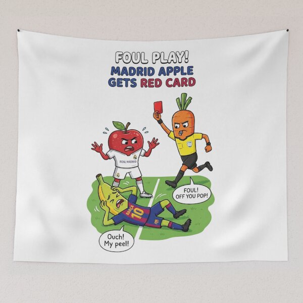 Item preview, Foul Play Madrid Apple Red Card Cartoon designed and sold by annaarthk.