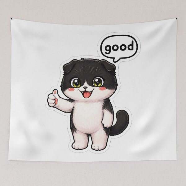 Item preview, Good Job Cute Black and White Cat Thumbs Up designed and sold by MakeLifeFun.