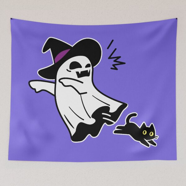 Item preview, Ghost Gets Spooked by a Black Cat - Funny Halloween Art_WH designed and sold by AckeeWolf.