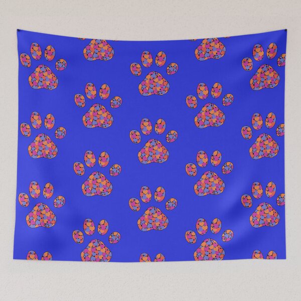 Item preview, Puppy Dog Love Paw Print with Multicolored Hearts Blue designed and sold by InkyCorvid.