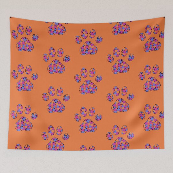 Item preview, Puppy Dog Love Paw Print with Multicolored Hearts Orange designed and sold by InkyCorvid.