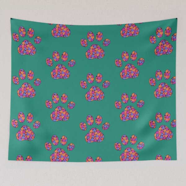 Item preview, Puppy Dog Love Paw Print with Multicolored Hearts Green designed and sold by InkyCorvid.
