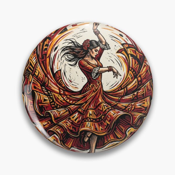 Item preview, Dynamic linocut-style illustration of a flamenco dancer in a flowing red and orange dress. designed and sold by KilianSzmid.
