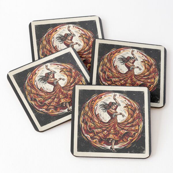 Item preview, Dynamic linocut-style illustration of a flamenco dancer in a flowing red and orange dress. designed and sold by KilianSzmid.
