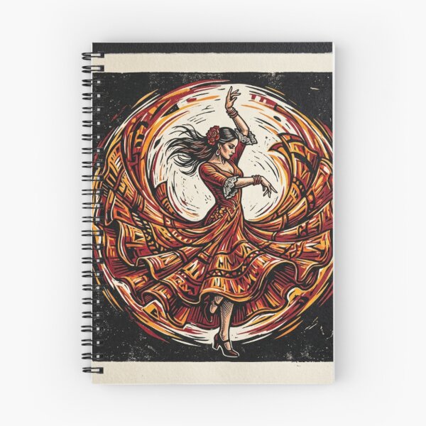 Item preview, Dynamic linocut-style illustration of a flamenco dancer in a flowing red and orange dress. designed and sold by KilianSzmid.