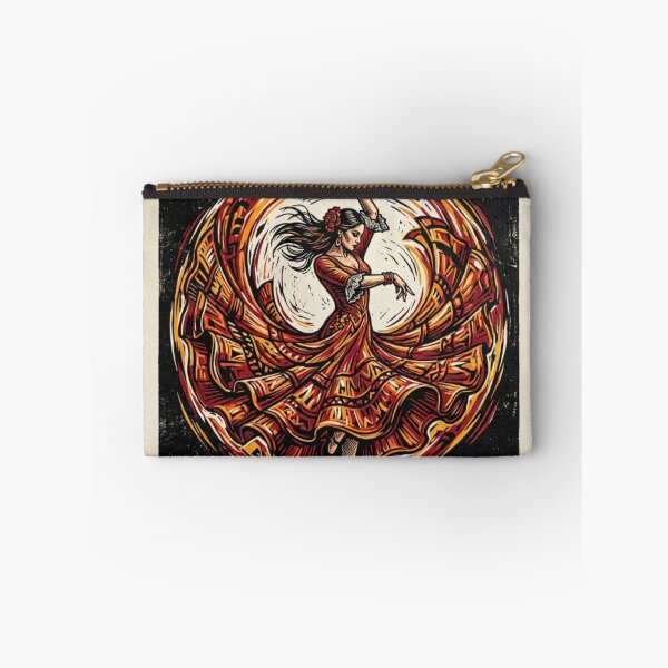 Item preview, Dynamic linocut-style illustration of a flamenco dancer in a flowing red and orange dress. designed and sold by KilianSzmid.