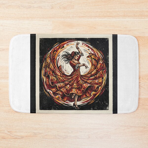 Item preview, Dynamic linocut-style illustration of a flamenco dancer in a flowing red and orange dress. designed and sold by KilianSzmid.