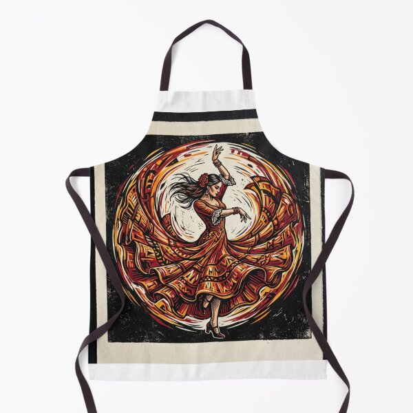 Item preview, Dynamic linocut-style illustration of a flamenco dancer in a flowing red and orange dress. designed and sold by KilianSzmid.