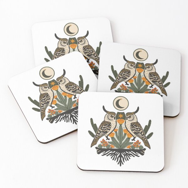 Item preview, Folk Art Owls Crescent Moon Cactus Sticker Graphic designed and sold by wdsret.