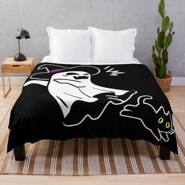 Item preview, Ghost Gets Spooked by a Black Cat - Funny Halloween Art_BK designed and sold by AckeeWolf.
