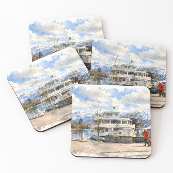 Item preview, Lake Thun Steamboat Watercolor Art designed and sold by SlavaArt.