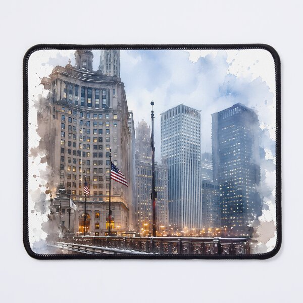 Item preview, Chicago Winter Bridge - Cityscape Digital Watercolor Art designed and sold by SlavaArt.