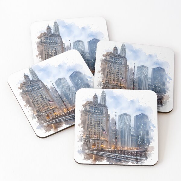 Item preview, Chicago Winter Bridge - Cityscape Digital Watercolor Art designed and sold by SlavaArt.