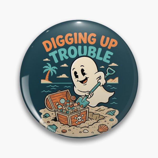 Item preview, "Digging Up Trouble" Ghost Treasure Beach Halloween Coastal Design designed and sold by Sea Gem.